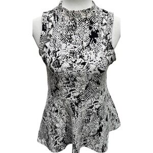 Free People Snake Print Mock Neck Peplum Top Women's Size Small Black White
